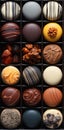 A Closeup of Boxed Chocolates in Different Flavors on a Spherica Royalty Free Stock Photo