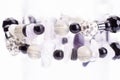 Closeup of a bracelet of black and white beads