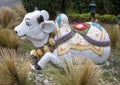 Closeup of Brahman cow statue at the Cosmic Cafe on Oak Lawn in Dallas, Texas.