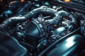 Closeup of brand new powerful car engine running Royalty Free Stock Photo