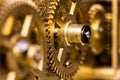 Closeup of brassy Gears, concept Teamwork and Togetherness Royalty Free Stock Photo