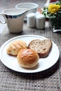 Closeup Bread in a white dish.