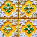 A closeup of bright colourful Portuguese tiles with crumbling enamel Royalty Free Stock Photo