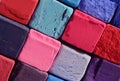 Closeup of bright pastel chalks with red,blue,violet colors