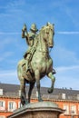 Statue of King Philip III in Plaza Mayor - Madrid Downtown Spain Royalty Free Stock Photo