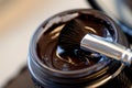 closeup of a brow pomade pot and angled brush Royalty Free Stock Photo