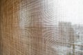 Closeup brown color roller blinds curtains.