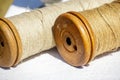 Jute twine roll on white cloth under sunny day Royalty Free Stock Photo