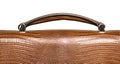 Closeup of brown leather handbag handle