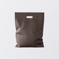 Closeup Brown Leather Small Bag Isolated Center White Empty Background.Mockup Highly Detailed Texture Materials.Space