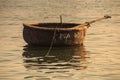 Closeup Vietnamese Round Basket Fishing Boat in Sea