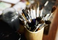 Closeup of brushes artist tools