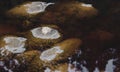 Closeup of bubbles on red acidic and polluted Rio Tinto River due to mining, in Spain Royalty Free Stock Photo