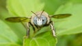 Closeup of a bug / wasp found at Borneo jungle with beautiful blue facet eye.