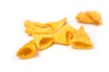 Bugles salted appetizers pile on white background Royalty Free Stock Photo