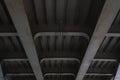 Closeup building structure of modern iron bridge, bottom view. Perspective, selective focus Royalty Free Stock Photo