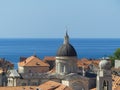 Closeup of buildings inside fortified walls of Dubrovnik old town