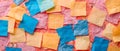 Closeup of bulletin board showcasing colorful notes representing employee accomplishments and
