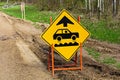 Closeup of a bumpy road ahead sign