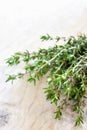 Fresh green thyme herb on old wood background Royalty Free Stock Photo