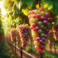 Closeup of bunch of purple grapes in a vineyard. AI generated