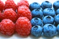 Closeup of a bunch of raspberries and blueberries Royalty Free Stock Photo