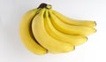 Top view and closeup of ripe yellow bunch of banans on the white background Royalty Free Stock Photo