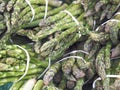 Closeup of bunches of green asparagus at a food market Royalty Free Stock Photo