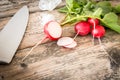 Closeup of a bundle of radishes