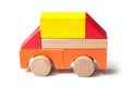 bus on colorful wooden blocks on white background