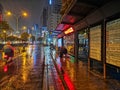bus station on rainy night in Wuhan city hubei province china