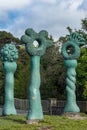 Closeup of the Bush Markers Statue on Titirangi roundabout.