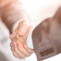 Closeup business hand shake between two colleagues Royalty Free Stock Photo