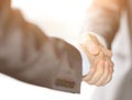 Closeup business hand shake between two colleagues Royalty Free Stock Photo