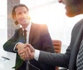 Closeup. business handshake in an office. Royalty Free Stock Photo