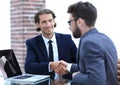 Closeup. business handshake in an office. Royalty Free Stock Photo