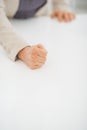 Closeup on business woman knocking on table