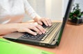 Closeup of business woman's hand typing computer keyboard Royalty Free Stock Photo