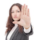 Closeup.business woman showing stop gesture.isolated on a white Royalty Free Stock Photo