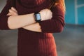 Closeup business woman wearing a smartwatch.