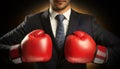 Closeup of a Businessman Wearing Red Boxing Gloves - Generative Ai Royalty Free Stock Photo