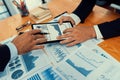 Closeup busy analyst team discussing financial data on laptop. Fervent Royalty Free Stock Photo