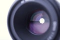 Closeup camera shutter lens on white background
