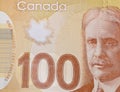 Closeup of a Canadian 100-dollar bill