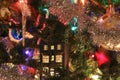 Closeup of a candle and other Decorations on a Christmas Tree