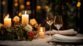 A closeup of a candlelit dinner setting