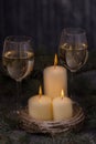 Closeup candles and glasses wine Royalty Free Stock Photo