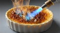 Creme brulee dessert torched sugar custard flame dish food culinary cooking AI Generated Royalty Free Stock Photo