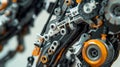 The closeup captures the mechanical precision of a robotic sculpture with every joint and connection flawlessly exeed