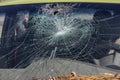 Closeup of car with broken windshield, Terrible dangerous car after a fatal accident. Broken windshield Royalty Free Stock Photo